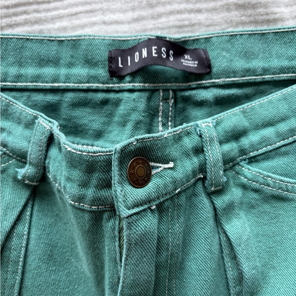 Lioness Green Low-Rise Pleated Cargo Jeans